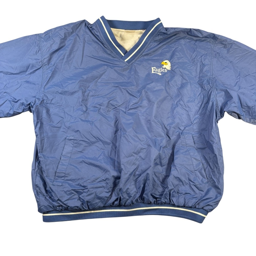 VTG Rawlings‎ Blue Long Sleeve V-Neck Eagles Logo Windbreaker Jacket Sz XL Rare! - Picture 2 of 7